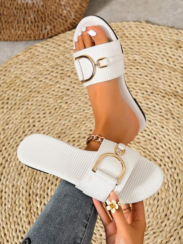 Sandalias planas tipo slide de verano, zapatos planos elegantes, esencial para vacaciones, zapatos de playa, pantuflas, pantufla, vacaciones, sandalias de moda para el desplazamiento diario