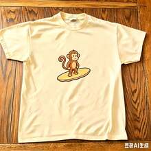 2026 Summer New Arrival [100% Cotton][Graphic Tee] Surfing Graphic T-Shirt – Tee, Cute Cartoon Monkey Shirt, Unisex Casual Streetwear Top,T-Shirt - 淡黃色 - 查看 14