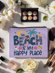 "Beach Is My Happy Place" Tropical Beach Theme Zipper Makeup Bag For Women, Portable Travel Toiletry Bag Organizer For Cosmetics And Toiletries, 6 Colors Available, Portable Organizer Bag, Beach Bag, Travel Bag, Travel Makeup Bag, Summer Vacation Accessory And Back To School Gift, Perfect For Birthday, Thanksgiving - Multicolor - View 9
