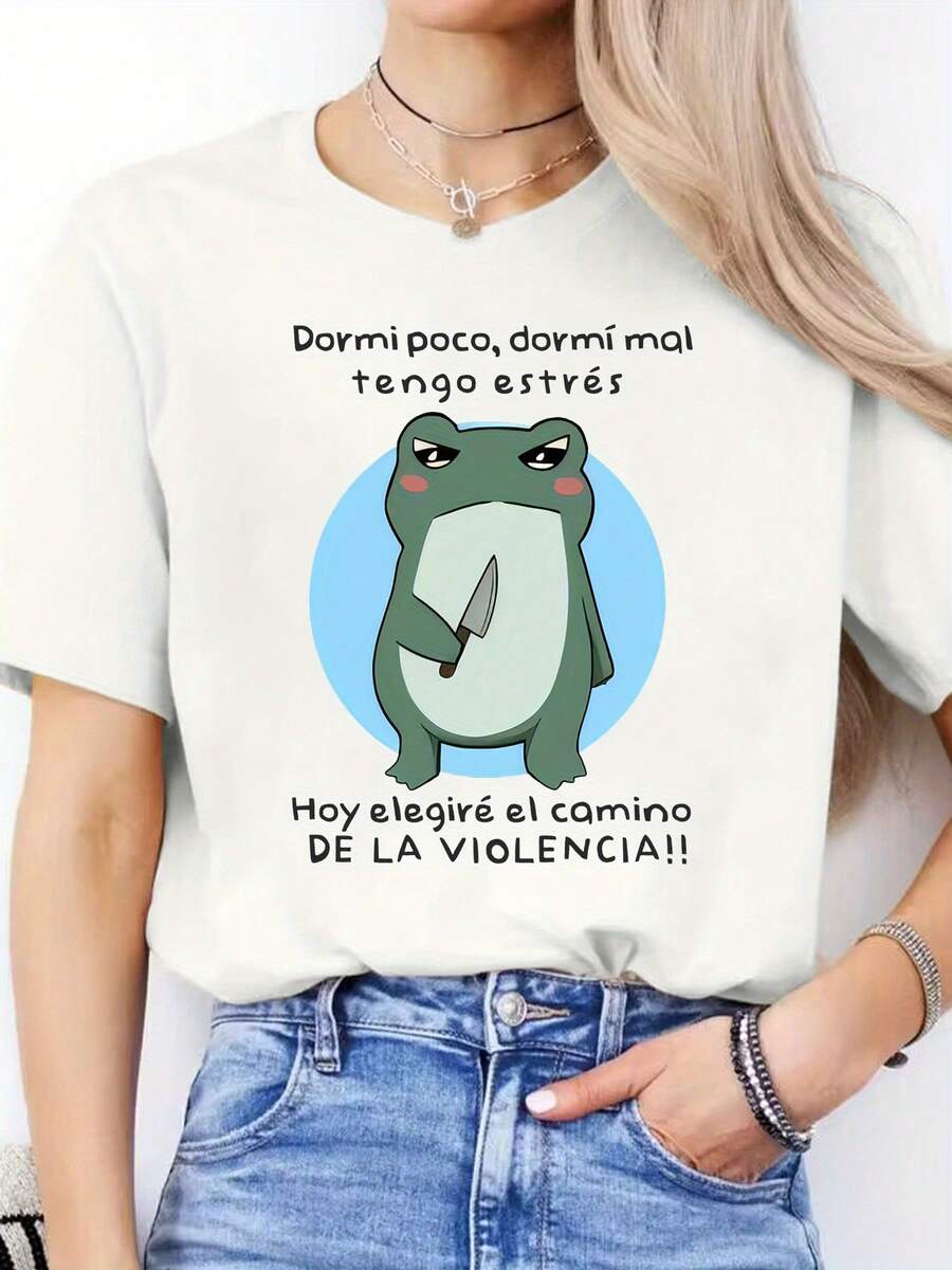 Camiseta con Estampado del Alfabeto Español para Mujer - Aprendizaje del Idioma Español, Blusa Casual de Manga Corta y Cuello Redondo para Clases de Español y Vestimenta Casual - Blanco - Ver 1