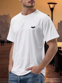 T-shirt de Verão para Homem 100% Algodão 180g Respirável Gola Redonda, T-Shirt Regular Estampa Silhueta Morcego para Uso Quotidiano Casual Outdoor - Branco - Ver 8