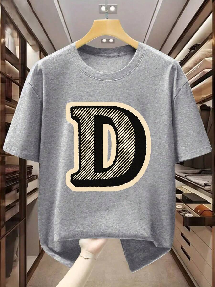 pirable, Manga Corta, Cuello Redondo, Estilo Casual Básico con Estampado Sutil en el Pecho (No) - Ropa Casual de Verano, Primavera y Otoño para Adolescentes - Lavable a Máquina, TALLA GRANDE - Gris - Ver 1