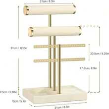 1pc 3-Tier Detachable T-Shaped Beige Velvet Bracelet Display Stand - Bracelet, Necklace, Earring, Ring Jewelry Storage Rack, Unique Mother's Day Gift For Women, Jewelry Box - Multicolor - View 8