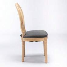 French Style Solid Wood Frame Antique Painting Linen Fabric Rattan Back Dining Chair, Set Of 2,Gray ,DE1843DG - 灰色的 - 查看 5