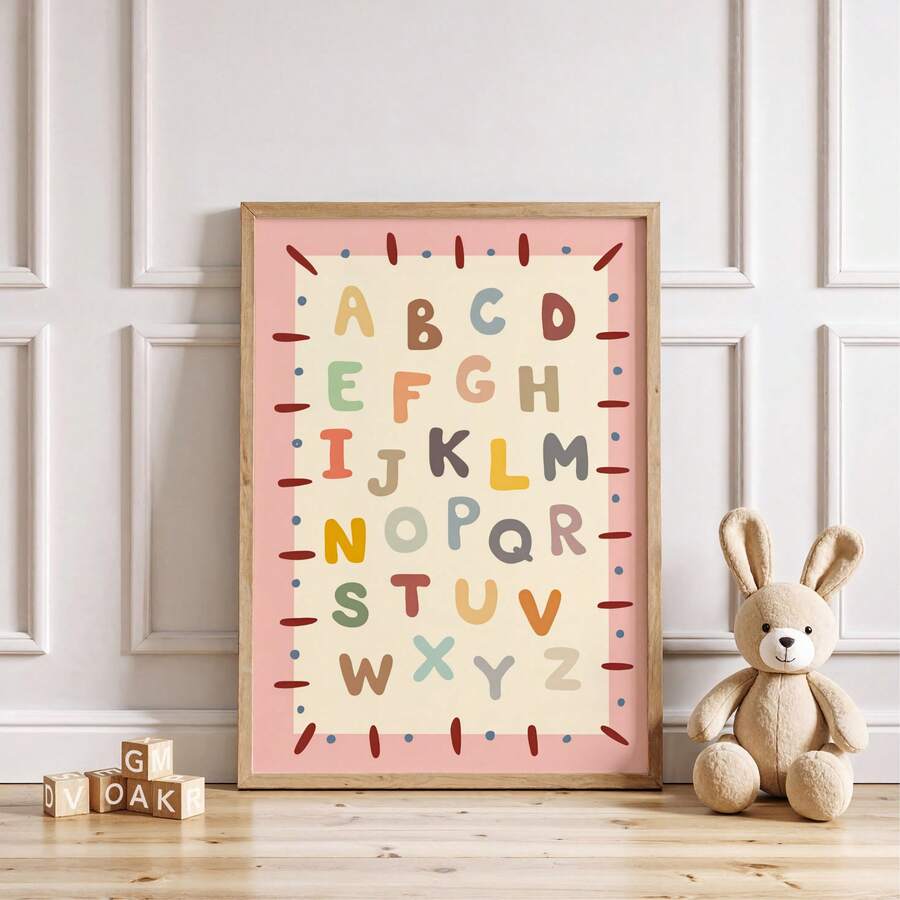 1pc Frameless Cute ABC Alphabet Kids Wall Art Print, Montessori Educational Poster For Nursery Playroom, Back To School, Funky Posters, Bedroom Dorm Decor, Vintage Room Essentials - Cartoon - View 1