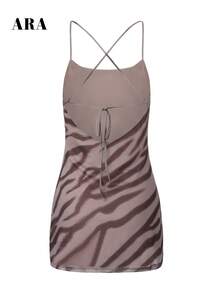 ARA CHIC Women's Vintage Zebra Print Lace-Up Tank Dress, Low Back Bodycon Mini Dress, 90s Retro Nightclub Outfit - Multicolor - View 10