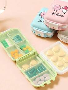 8格便攜式多層藥盒，印有「Let's Medicate」字母，旅行防潮收納盒，中性可重複使用藥盒，日常計畫口袋盒，旅行藥箱，便攜急救包，緊急收納袋，居家、旅行、宿舍必備配件，適用於維生素、藥物和營養補充品，適合戶外、辦公室、返校使用 - 彩色 - 查看 8