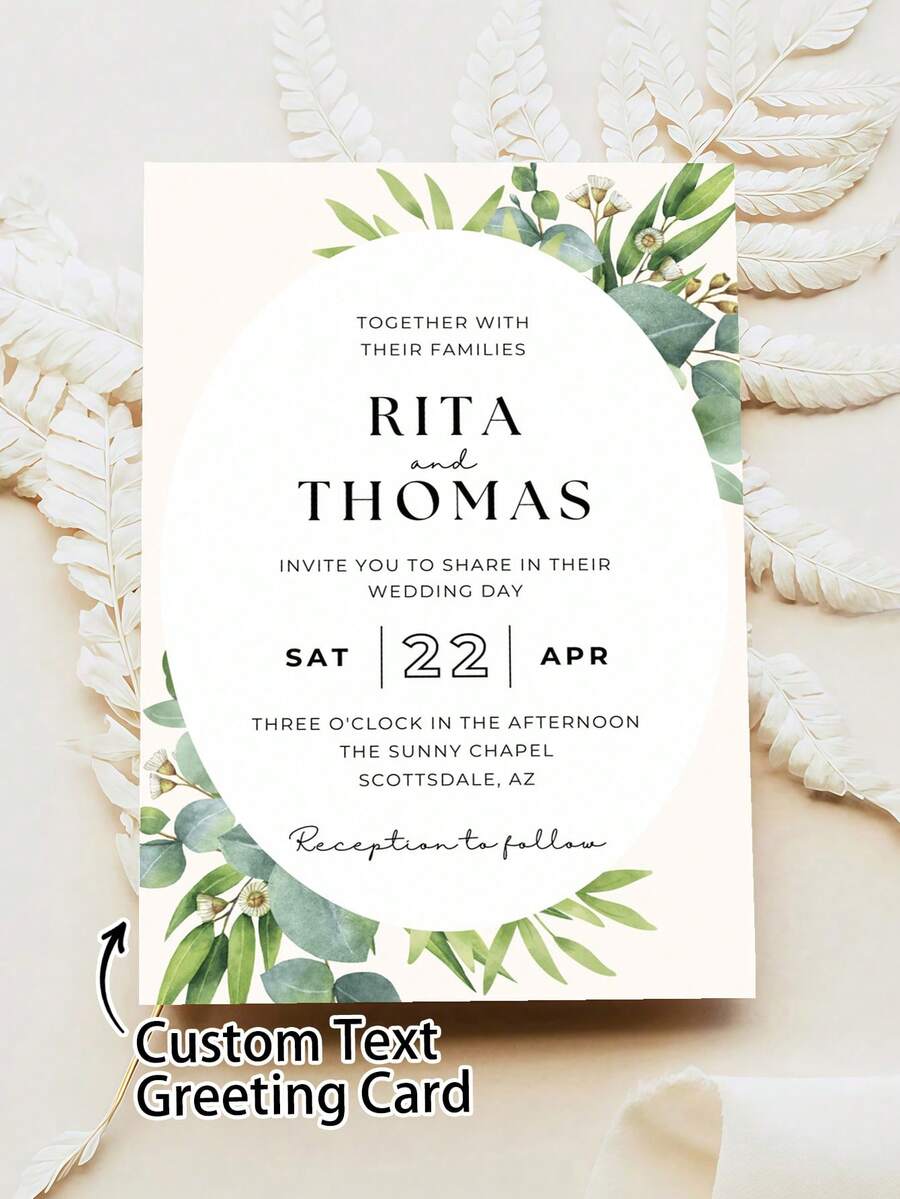 客製化尤加利婚禮卡片-綠意主題邀請函與 Save The Date 卡-背面留白可寫個性化訊息-附信封 - 多色12 - 查看 1