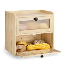 Bread Bin Wooden Bread Storage Box For Kitchen, Countertop Double Decker Bread Box Keep Bread Storage Fresh With Clear Acrylic Windows (Wood) - A - View 3