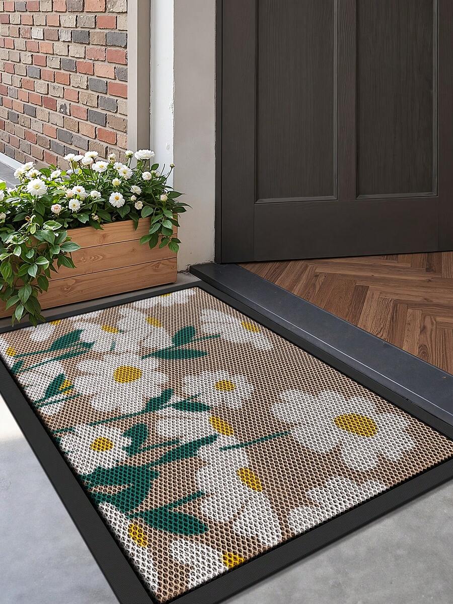 DAJIANG 1pc Outdoor Door Mat 3D Flower Welcome Rug, Long Strip Area Rug With TPR Non-Slip Backing, Suitable For Bathroom, Indoor, Hallway, Bedroom, Living Room, Bedside, Machine Washable Easy Clean Entryway Mat, Pet-Friendly Decor
