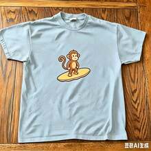 2026 Summer New Arrival [100% Cotton][Graphic Tee] Surfing Graphic T-Shirt – Tee, Cute Cartoon Monkey Shirt, Unisex Casual Streetwear Top,T-Shirt - 藍色2 - 查看 7