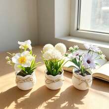 3PCS Mini Artificial Daffodil Chrysanthemum Succulent Potted Plants, Plastic Flower Pots, Suitable For Home Office Restaurant Desktop, Windowsill, Shelf Decoration, Photography Props Bonsai, Wedding, Gift - Multicolor - View 3