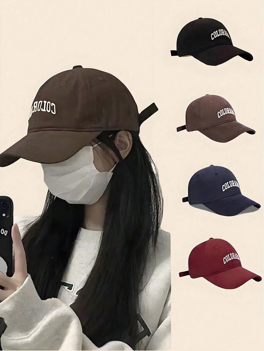 中性款一件式棒球帽,復古刺繡字母設計,寬帽簷,適合日常休閒穿搭 - 彩色 - 查看 1