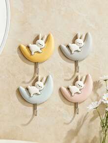 Moon Rabbit Wall Hook Set, Nursery Plush Doll Storage Rack, Baby Room Backpack, Bib And Hat Hanging Storage - Hook Up - View 4