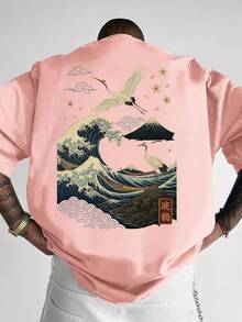 1pc Camiseta de Hombre de Moda Impresa de Corte Suelto de Manga Corta |   Diseño Exquisito |   Esencial de Verano |   Fácil de combinar, mostrando tu estilo. - Rosa - Ver 1