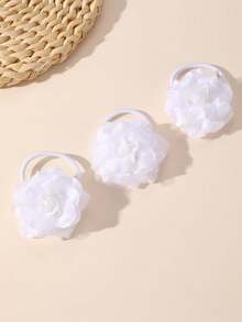 3pcs/6pcs Girls White Flower Hair Tie Set Combination Suitable For Daily Decoration - White - View 5