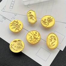 6pcs Gold Alloy Wax Seal Stamp Set With Replaceable Wooden Handle - Cat, Camellia Pattern, For Invitations, Cards, Envelopes And Gift Packaging, Stamps, Floral Pattern - A - View 2