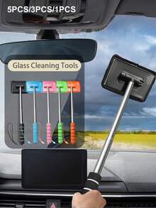 Detachable Handle Windshield Cleaning Tool (1 Cloth/3 Cloths/5 Cloths) - Microfiber Cloth Car Window Cleaning Brush, Car Glass Scraper, Car Window Cleaner, Windshield Cleaner, Car Cleaning Kit, Car Window Cleaner - One Size - View 2
