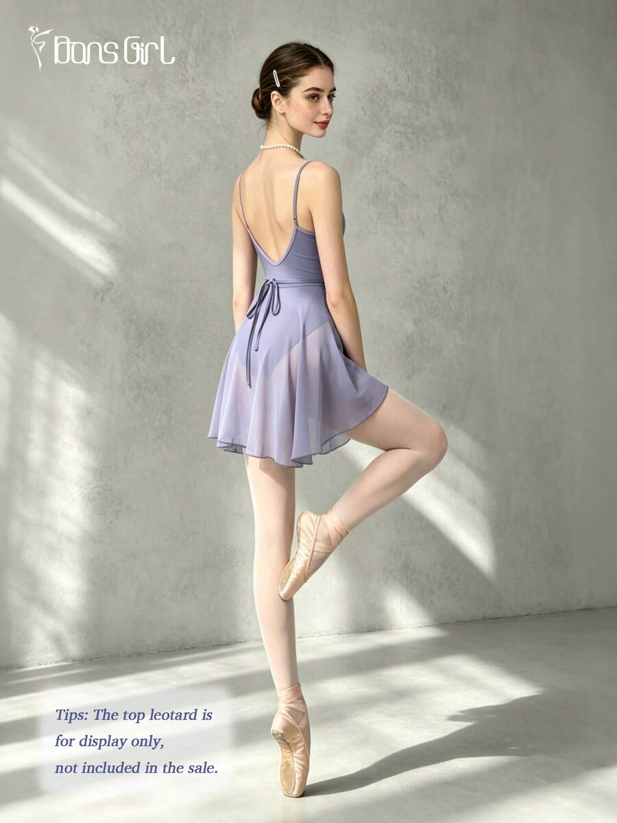 DonsGirl 1pc Women's Chiffon Ballet Skirt, High Elasticity Adjustable One-Piece Lace-Up Design, Solid Color, Suitable For Performance And Dance Sports