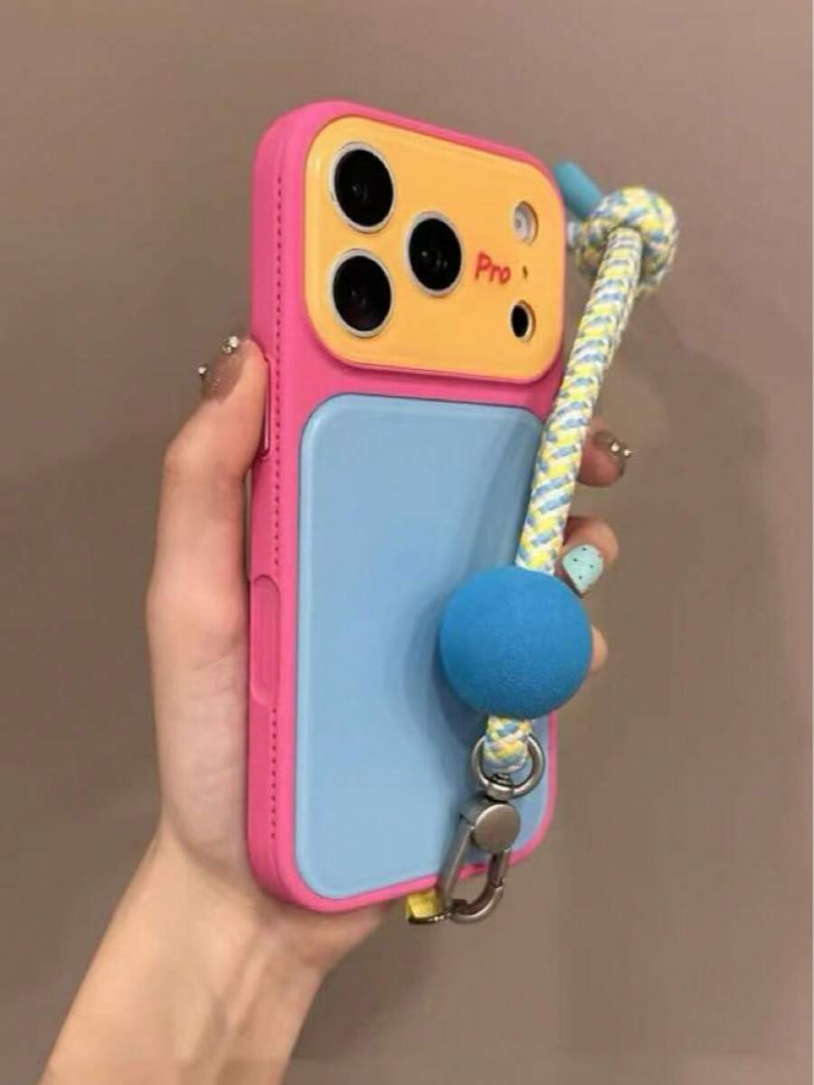 Ins Vibrant Dopamine Color Block Phone Case Compatible With IPhone 17 Pro Max 16 Pro Max 15 14 Pro 13, Unisex Couple Shockproof Protective Cover, Unique Aesthetic - Hot Pink - View 1