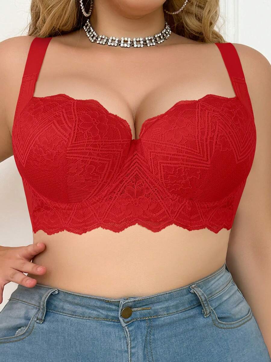 mimilemon Plus Size Lace Sexy Bra With Steel Ring – Breast-Gathering, Simple & Breathable, All-Day Comfort, Perfect For Daily Outfits.