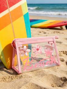 Borsa da spiaggia in PVC impermeabile con stampa "Beach" (con decorazione a conchiglia e stella marina) -- Borsa da toilette in PVC, organizer da viaggio in PVC con cerniera. Borsa da toilette per trucco leggera e resistente allo sbiadimento (unisex), astuccio cosmetico portatile approvato TSA, design facile da pulire. Ideale come regalo borsa trucco per madri, insegnanti, amici, infermieri; organizer da toilette essenziale per vacanze scolastiche, stagione di ritorno a scuola; regalo per la festa della mamma, essenziale per viaggi e estate. - Multicolore - Visualizzare 4