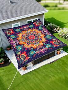 Colorful Geometric Floral Pattern Design Sunshade Cloth And Canopy, Multicolored Mandala Pattern With Floral Design Sunshade, 1pc 2D Flat Print Outdoor Camping Tent, Washable, Suitable For Various Scenes Such As Garden, Camping, Beach, Without Support Frame - Multicolor - View 3