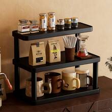 1 pieza Organizador de escritorio de madera sólida negra, estante de almacenamiento de cosméticos vintage de varias capas, estante de almacenamiento multifuncional para el hogar, estante de especias de cocina, soporte para tazas de café, puede sostener lápices labiales, perfumes y tazas de té, estante de exhibición de encimera ahorrador de espacio - Negro - Ver 14