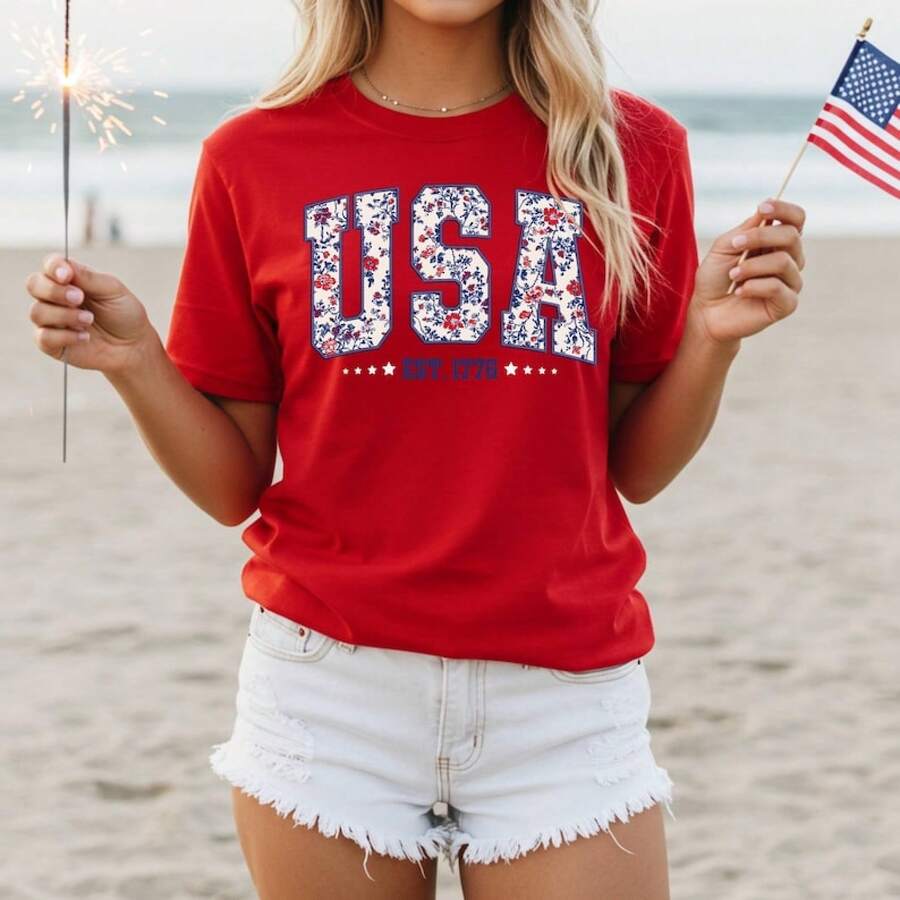 Camiseta USA Est 1776, camiseta del 4 de julio, Día de la Independencia, atuendo del 4 de julio para mujer