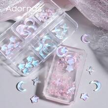 6-Grade Encantos de Arte de Unhas Estrela & Lua Rosa & Azul, Decorações de Unhas com Strass Aurora Lua & Estrela de Costas Planas, Suprimentos de Arte de Unhas DIY - Multicolorido - Visão 7