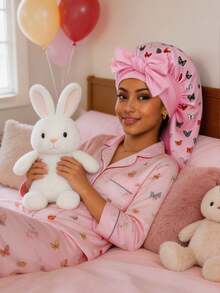 CONFLASS 2pcs Satin Butterfly Print Long Sleep Cap, Luxury Satin Silk Sleep Cap With Adjustable Drawstring, Comfortable Fit, Christmas Gift Hair Sleep Cap Sleep Bonnet - Multicolor - View 5