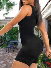 Women's One-Piece Shapewear - Body Contouring Workout & Formal Attire, Front Zipper Closure, - 黑色 - 查看 4