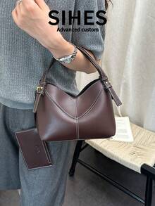 1 Stück einfarbiger PU-Leder Damen Rucksack Schultertasche Umhängetasche, modische Handtasche Eimertasche, verstellbarer Schultergurt, geeignet für Mädchen, Frauen, Studenten, Berufseinsteiger, Angestellte, perfekt für Büro, Schule, Arbeit, Geschäft, Pendeln, Outdoor, Reisen, Einkaufen und mehr (inklusive kleiner Tasche) - Kaffeebraun - Übersicht 9