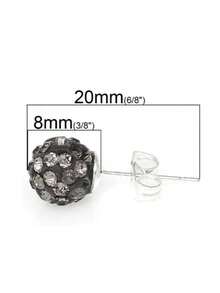 925 Sterling Silver Sparkling Ball Stud Earrings 8mm 1 Pair - Grey - View 6