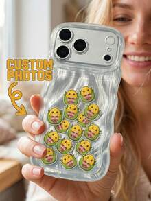 1pc Funny Custom Face Rattle Phone Case, ABS Plastic Clear Wavy Shell & Acrylic Corn Shaped Floating Portrait Pieces, Shakeable Novelty Design, Creative Birthday Gift For Friends - Multicolor - View 61