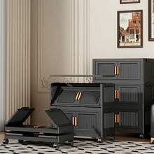 47cm Wide Stackable Storage Boxes With Wheels, Dustproof Storage Shelf, Foldable Plastic Cabinet, Freely Combinable & Stackable, 3/4/5 Tiers, Space-Saving Freestanding Shelf For Wardrobe, Bedroom, Kitchen, Office - View 3
