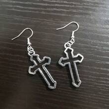 2pcs/Set Cross Gothic Pendant Earrings, Large Silver Exaggerated Traditional Gothic Jewelry, Fashionable & Exquisite, Women's Gift For Girlfriend - Multicolor - View 9