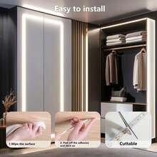 1pc USB Flexible LED Light Strip With Button Switch, Self-Adhesive Tape LED Light, Warm White/White Light, Indoor Room Decoration Light, Suitable For Bedroom, Vanity Mirror, Kitchen, Living Room, Wardrobe Home Decor - White - View 4