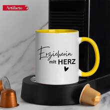 [24-Hour Shipping Within Mexico] 1 Piece, 11 Oz Ceramic Coffee Mug With The German Text "Erzieherin Mit HERZ" (Teacher With Heart), Dishwasher , Touching Coffee Mugs, Ideal Gift For Educators, German Speakers, Teacher's Day/Birthday Gifts - 3 - 查看 10