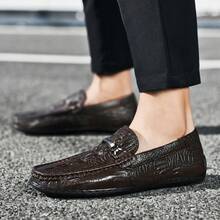 Spring Summer Men Loafers Genuine Leather Slip On Casual Shoes Crocodile Texture British Style - 2066黑色 - 查看 2