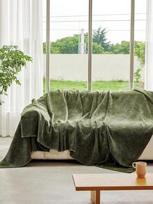 1pc Solid Color Chenille Tassel Sofa Cover, Pet Friendly, Stain Resistant & Durable, Machine Washable & Easy To Clean, Holiday Decor Sofa Protector, Suitable For 1/2/3/4 Seater Sofa - Green - View 4