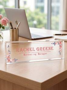1pc Customized Floral Acrylic Desk Name Plate, Personalized Engraved Office Nameplate, Employee Name Tag, Retirement Gift, Reception Desk Nameplate, Teacher Appreciation Gift, New Hire Gift, Administrative Office Desk Decor, Promotion Appreciation Desk Nameplate - Multicolor - View 6