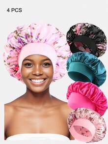 12 Stücke Damen Schlafhaube/Haarturban mit 30cm Durchmesser, mehrfarbig, aus Satin mit breitem Rand, geeignet für den täglichen Gebrauch - Verschiedenfarbig - Übersicht 21