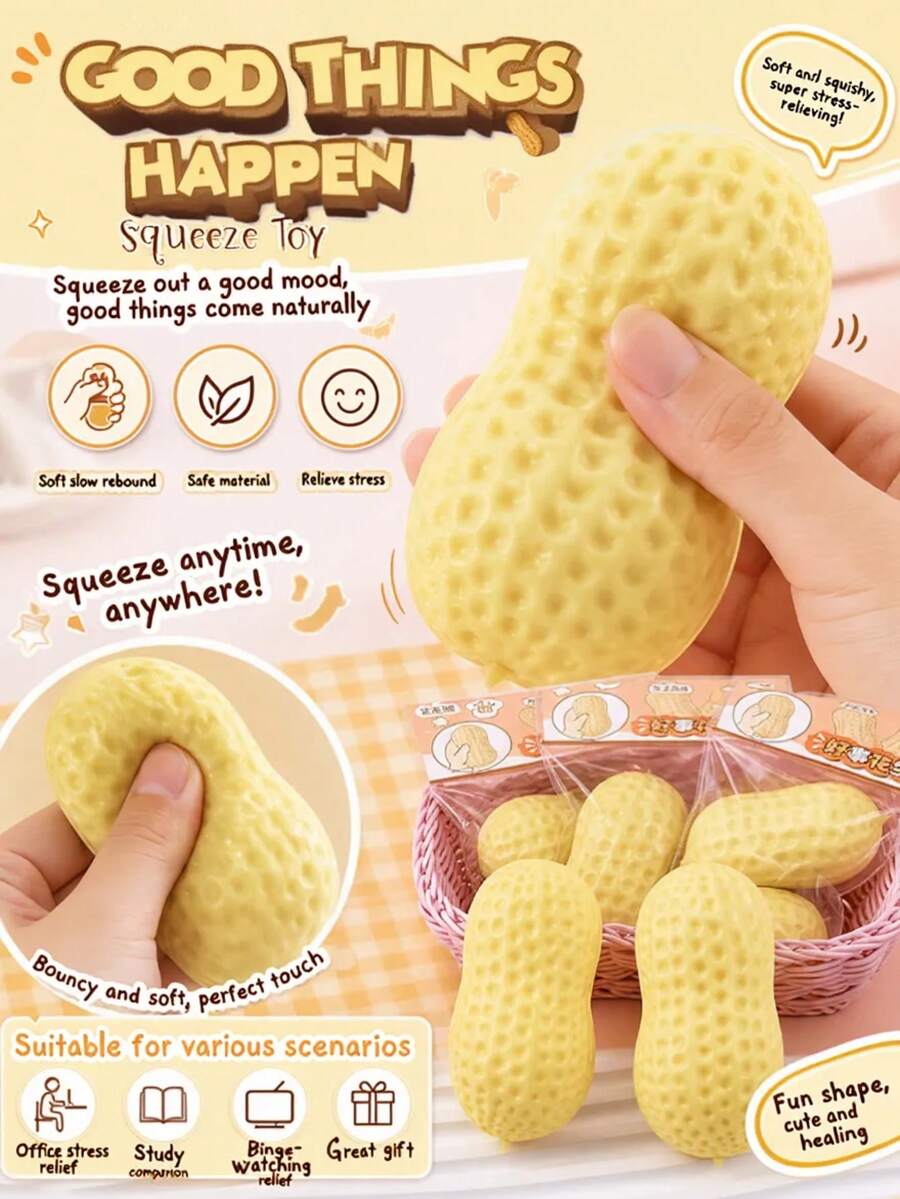 1pc Realistic Large Peanut Stress Relief Toy Slow Rebound Squeeze Toy Leisure Stress Relief - Multicolor - View 1