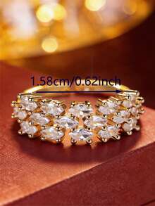 1pc Light Luxury Multi-Row Marquise Zirconia Exquisite Open Ring, Personalized Adjustable Finger Ring, Banquet Hand Jewelry - Open Ring - View 2