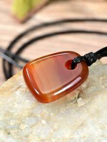 1pc Natural Red Agate Pendant Necklace Hand-Woven.Unisex Bohemian Vintage Style.Perfect For Everyday And Holidays Wear.Holiday/Birthday Presents - Multicolor - View 7