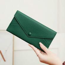 Fashionable New Women's Snap Button Long Slim Clutch Wallet, Minimalist Multi-Slot Soft Leather Card Holder - Multicolor - View 10