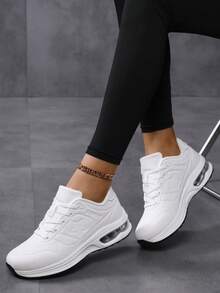 Zapatos deportivos casuales unisex, nuevos tenis de moda retro, zapatos cómodos con amortiguación de choque, suela gruesa con cojín de aire minimalista, zapatos deportivos casuales con amortiguación de choque para hombres, estilo de pareja - Blanco - Ver 1