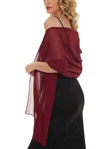 Women's Soft Solid Color Sheer Shawl Prom Party Dress Accessory Chiffon Wrap - Burgundy - View 5