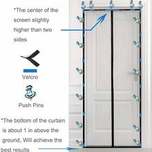 Puerta de Malla Magnética Potente - Entrada Libre de Manos, Diseño Resistente a Insectos de Malla Duradera, Adecuada para Puerta Principal, Puerta Trasera y Puerta del Patio - Patrón de Rayas Verticales, Material de Tela Suave - Poliéster negro - Ver 7